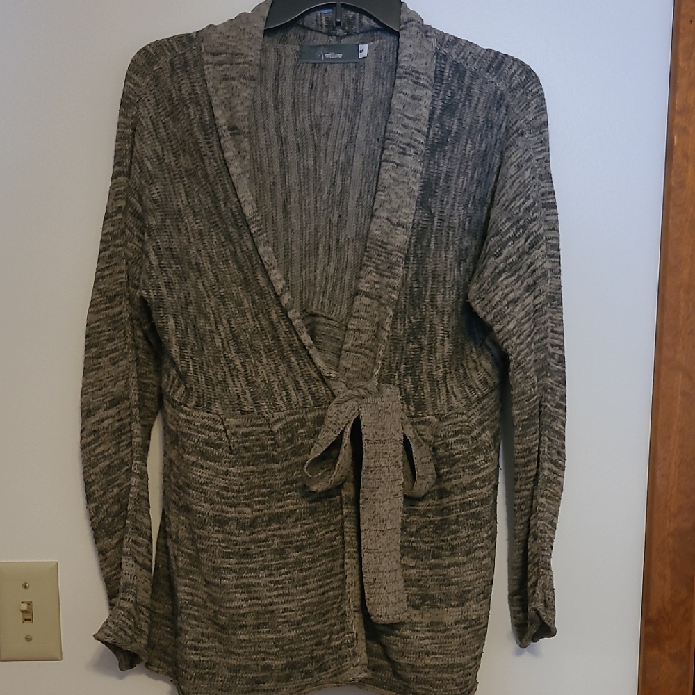 Willow Womens Gray Merle Cardigan With Belt Tie SZ S